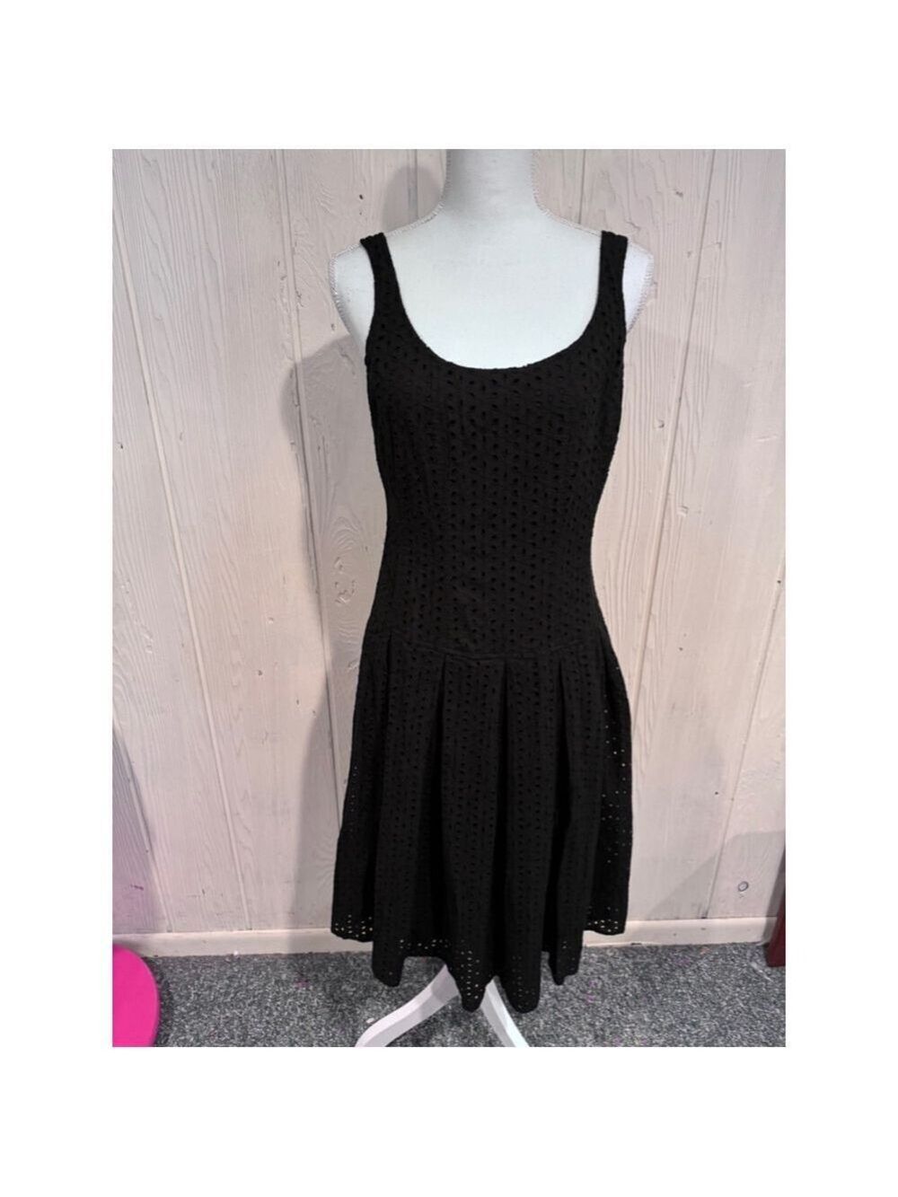 Sandra Darren Black Eyelet Midi Dress Size 6